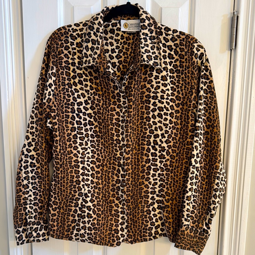 Christine Alexander Vintage Leopard Print Faux Suede Shirt